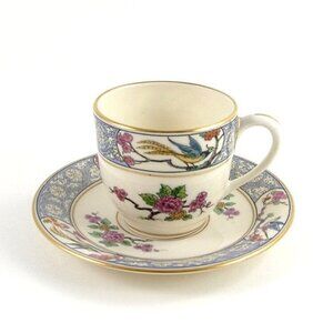Vintage Lenox Tea Cup & Saucer Ming Demitasse China USA Bird Flowers Asian